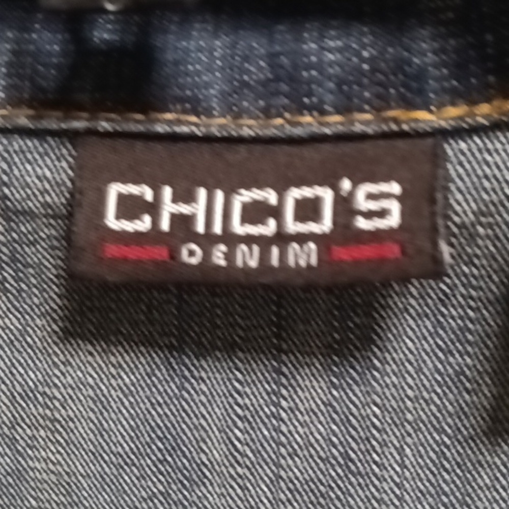 FINAL PRICE NWOT CHICO'S denim l/s dress w front pockets & gold stitching Sz 3 - Picture 1 of 9